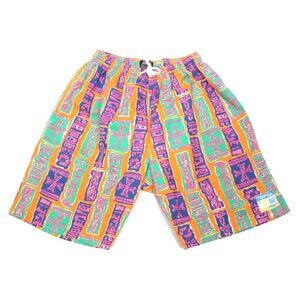 Vtg 80s TIE RACK Troppical Beach Shorts Swim Trunks New Wave Neon Boys sz M /753
